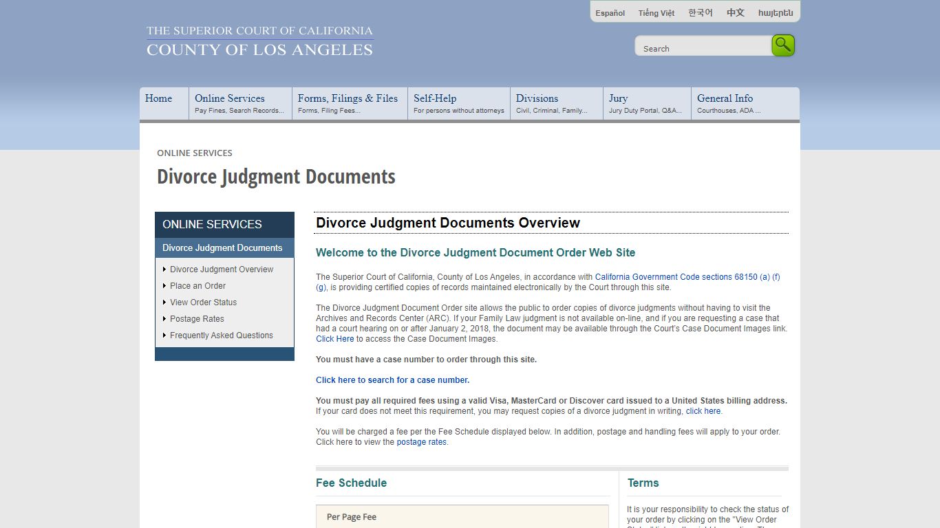 LASC - Divorce Judgment Documents - Los Angeles County Superior Court